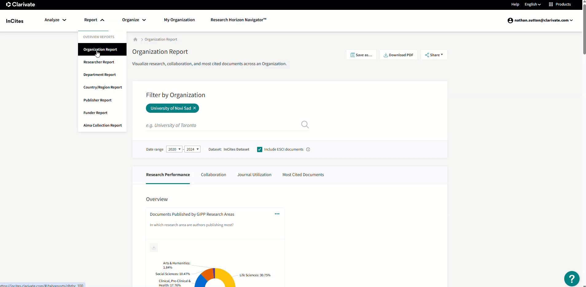 How to export from the Journal Utilization reports in InCites