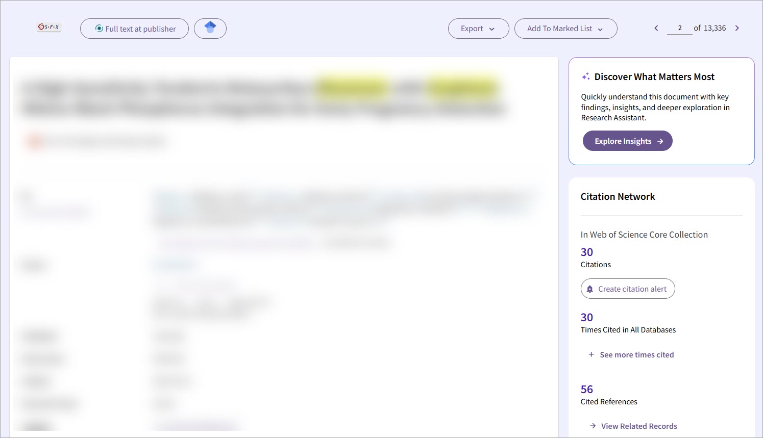 citation network right side bar in full record page